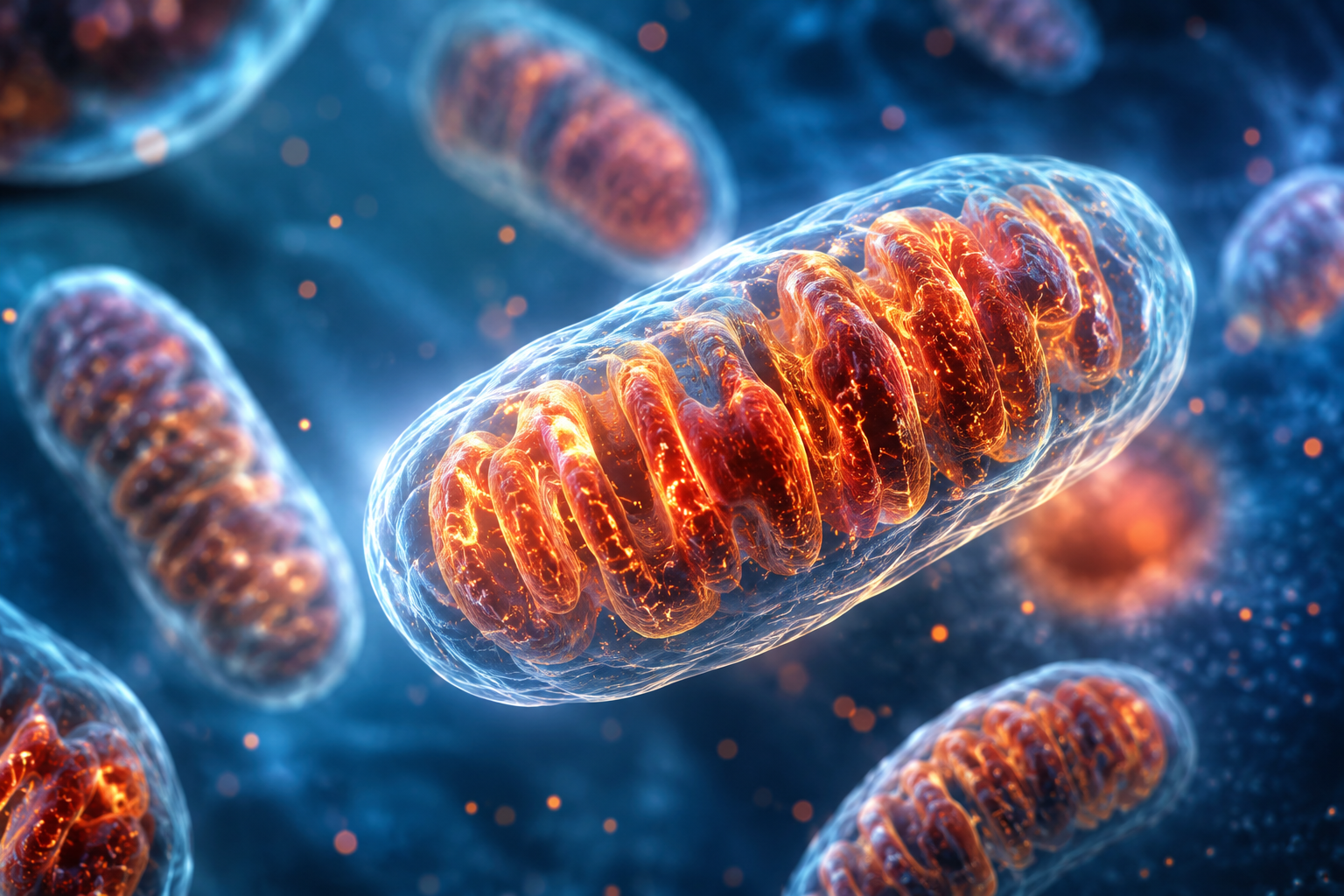 Mitochondrien als Symbol für Zellenergie, Regeneration und modernes Mitochondrientraining durch IHHT.